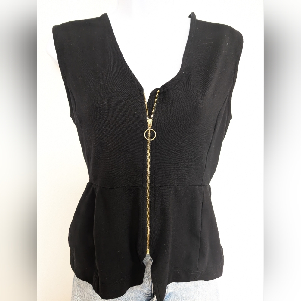 Thai Black Zip-Front Sleeveless Top